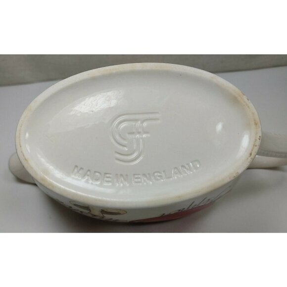 Vintage Red Pepper Mushrooms Carrots Tomatoes Gold Rim Ceramic Gravy Boat - Picture 10 of 10